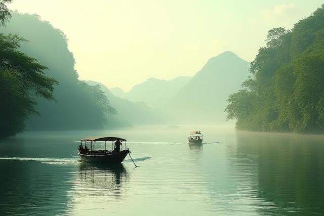 Isang matahimik na ilog sa Iloilo na may mga bangka at luntiang halaman, sumisimbolo sa inspirasyon ng Initao Ink.